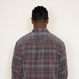 Corduroy Reverse Plaid Flannel Shirt for Men in Grey Brown