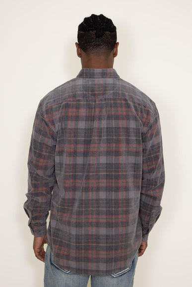 Corduroy Reverse Plaid Flannel Shirt for Men in Grey Brown