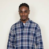 Washed Cotton Plaid Flannel Shirt for Men in Blue Taupe