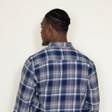 Washed Cotton Plaid Flannel Shirt for Men in Blue Taupe
