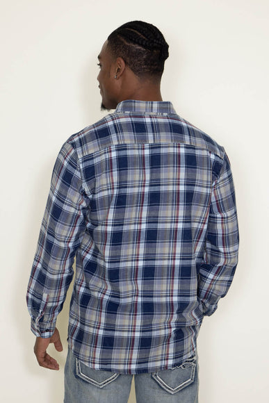 Washed Cotton Plaid Flannel Shirt for Men in Blue Taupe