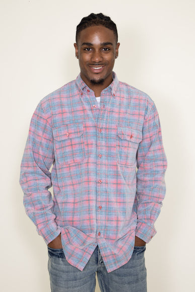 Corduroy Reverse Plaid Flannel Shirt for Men in Pink