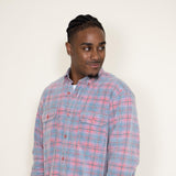 Corduroy Reverse Plaid Flannel Shirt for Men in Pink