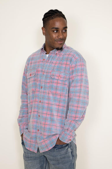 Corduroy Reverse Plaid Flannel Shirt for Men in Pink