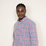 Corduroy Reverse Plaid Flannel Shirt for Men in Pink