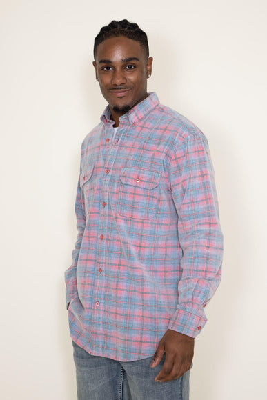 Corduroy Reverse Plaid Flannel Shirt for Men in Pink