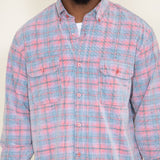 Corduroy Reverse Plaid Flannel Shirt for Men in Pink
