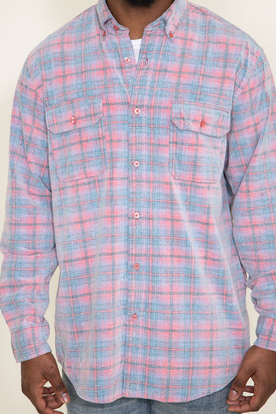 Corduroy Reverse Plaid Flannel Shirt for Men in Pink
