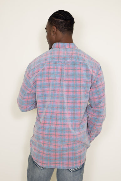 Corduroy Reverse Plaid Flannel Shirt for Men in Pink