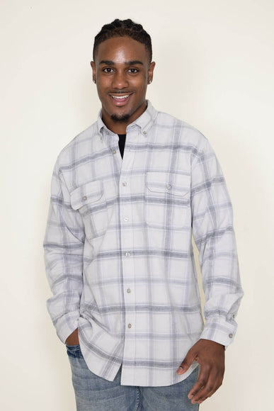Corduroy Reverse Plaid Flannel Shirt for Men in White