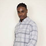 Corduroy Reverse Plaid Flannel Shirt for Men in White