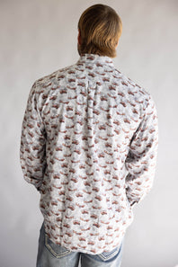 Santa Sleigh Button Up Shirt for Men in Silver