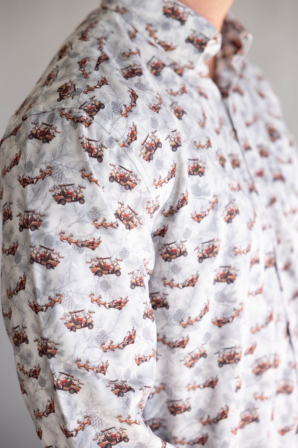 Santa Sleigh Button Up Shirt for Men in Silver