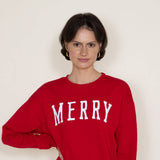 1897 Active Merry Embroidered Fleece Sweatshirt for Women in Red