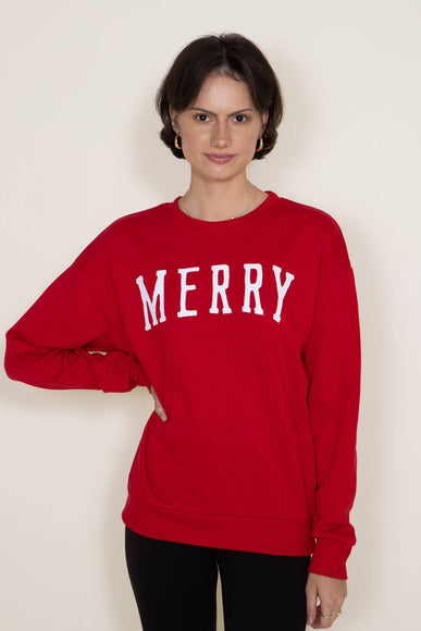 1897 Active Merry Embroidered Fleece Sweatshirt for Women in Red