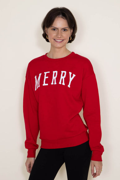 1897 Active Merry Embroidered Fleece Sweatshirt for Women in Red