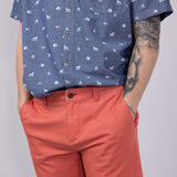 1897 Legends 9” Heavy Washed Twill Flat Front Shorts for Men in Red 