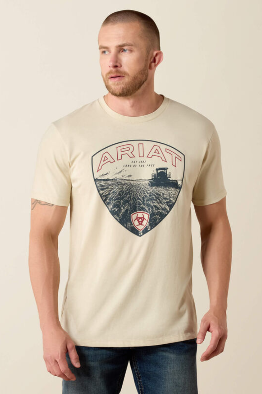 Ariat Land Of Free Farm T-Shirt for Men in Natural | 10071190-NATURAL