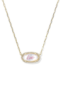 Kendra Scott Elisa Pave Frame Gold Necklace in Mother of Pearl Love Script