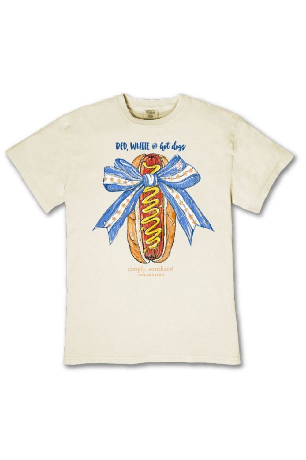 Simply Southern Youth Red White and Hot Dogs T-Shirt for Women in Bone