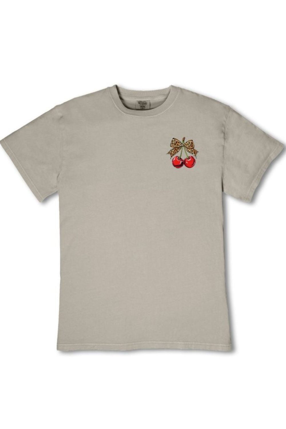Simply Southern Youth Cherries with Leopard Bow Mineral Wash T-Shirt for Girls in Birch Tan
