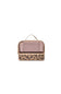 A rectangular toiletry bag with a leopard print pattern on the bottom half and a sheer dusty pink window on the top half, featuring a top handle and gold-tone zipper.