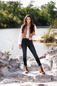 Love Tree Cropped Corduroy Puffer Vest for Women in Brown