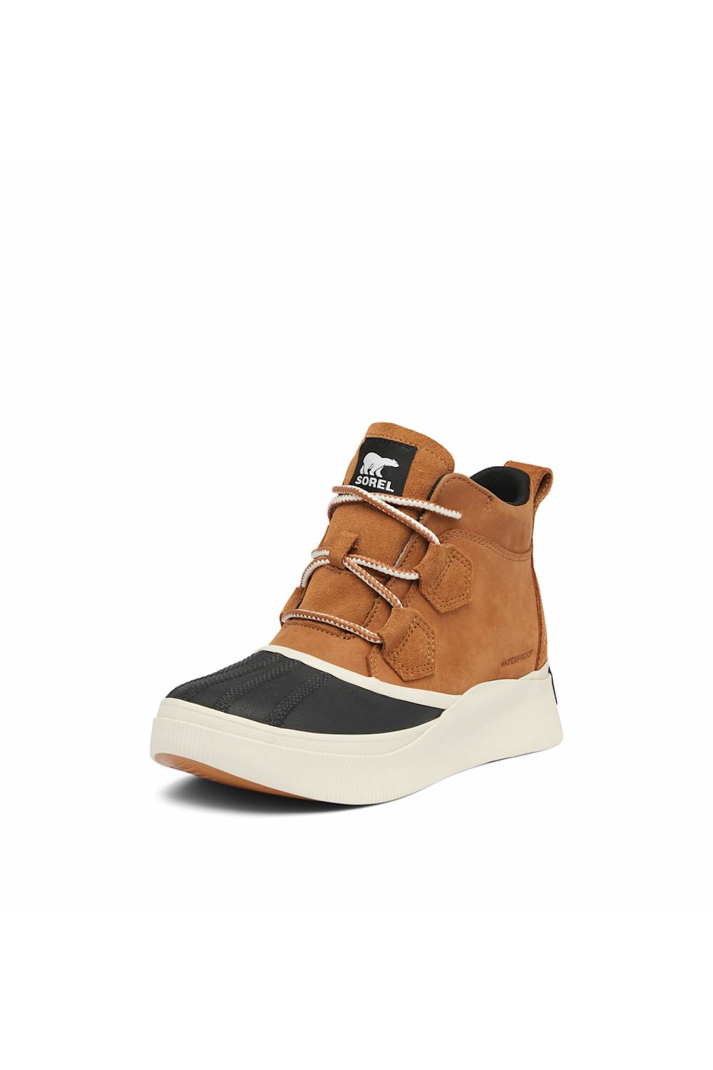 brown sorel boot against a white background, side profile 