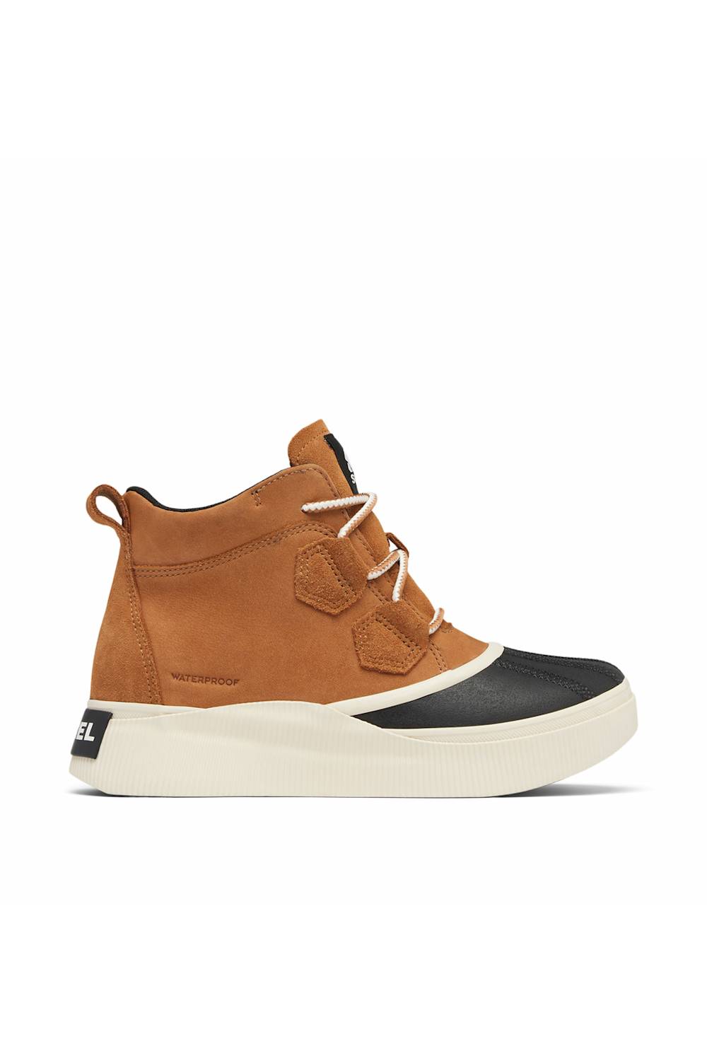 brown sorel boot against a white background, side profile 