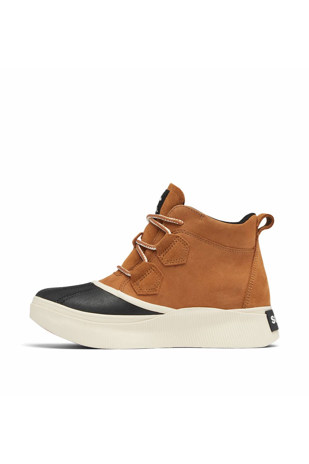 brown sorel boot against a white background, side profile 