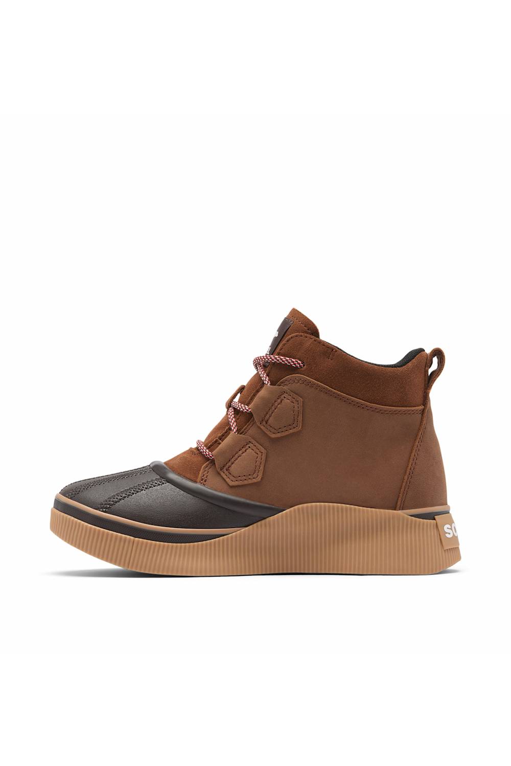 A Sorel Out N About IV Classic WP boot in Dark Auburn and Blackened Brown, shown from a straight profile side view against a plain white background.