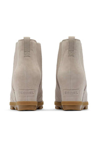 A pair of GOREL ankle boots shown from the back, featuring a light beige suede upper and a tan rubber sole, set against a plain white background.