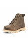 A single mid-cut lace-up boot in brown leather with a beige sole, shown from a three-quarters angle on a white background.