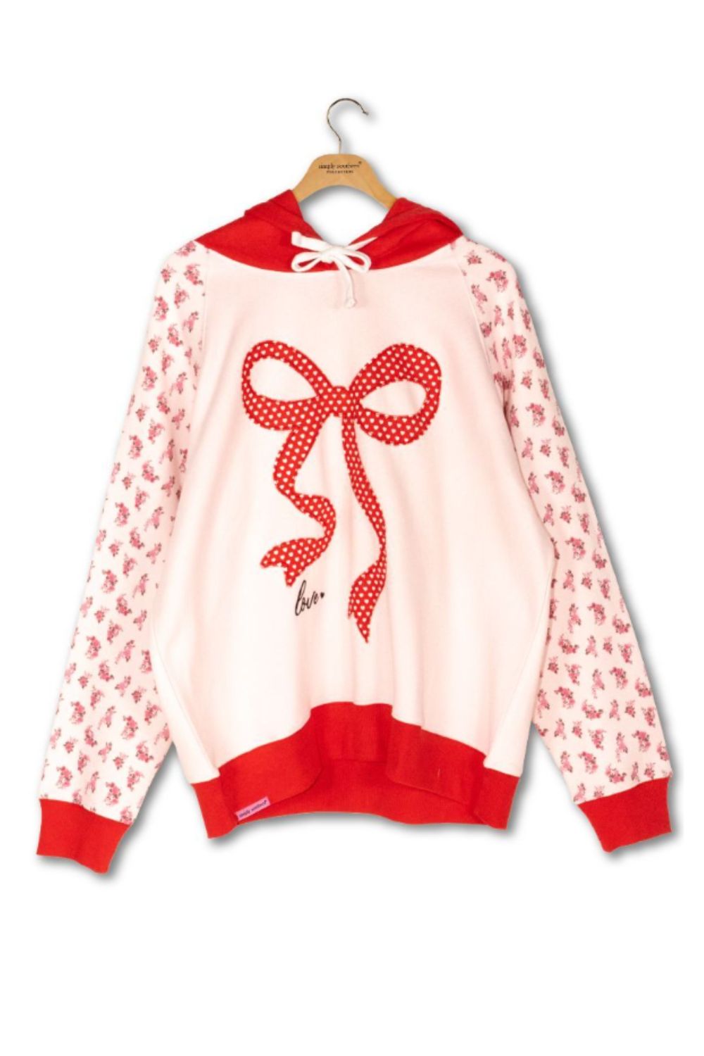 トップス andequal back open ribbon sweat Simply Southern Love Ribbon Hoodie for Women in Red | PP-0126-HD