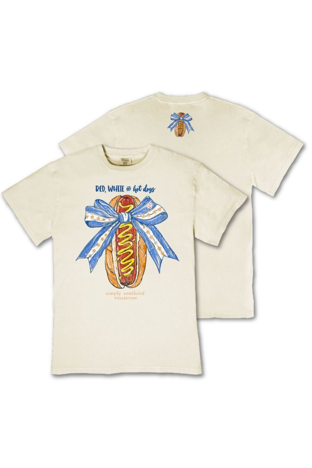Simply Southern Youth Red White and Hot Dogs T-Shirt for Women in Bone