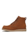 A single brown suede lace-up ankle boot with a pull tab and a thick beige sole, shown in a side profile on a white background.