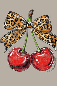 Simply Southern Youth Cherries with Leopard Bow Mineral Wash T-Shirt for Girls in Birch Tan