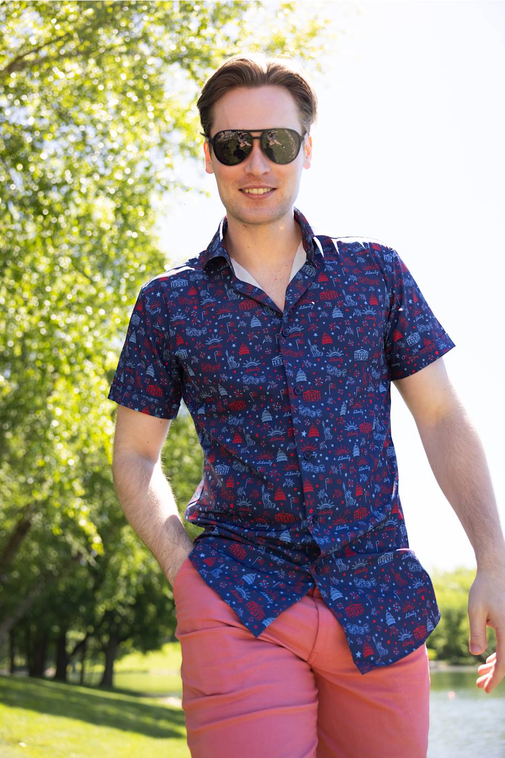 Lady Liberty Button Down for Men in Navy