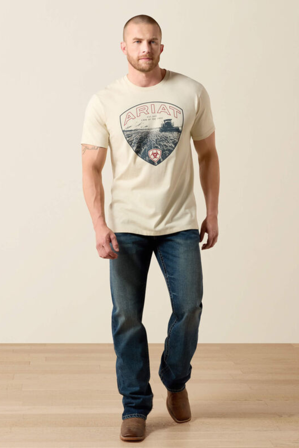 Ariat Land Of Free Farm T-Shirt for Men in Natural | 10071190-NATURAL