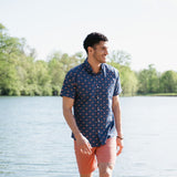 USA Flag Pattern Button Down Shirt for Men in Navy