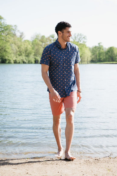USA Flag Pattern Button Down Shirt for Men in Navy