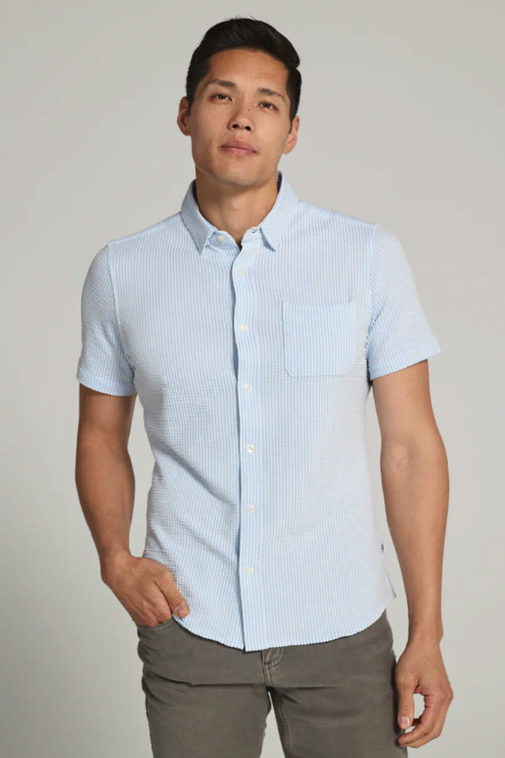 7Diamonds Keaton Striped Short Sleeve Shirt for Men in Blue
