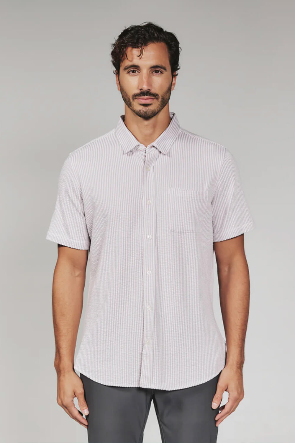 7Diamonds Keaton Striped Short Sleeve Shirt for Men in Stone Rose