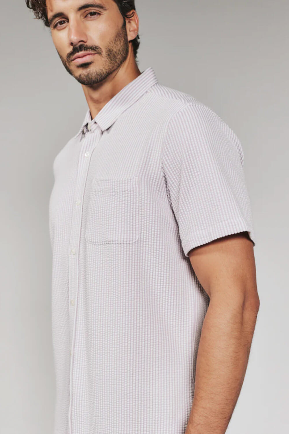 7Diamonds Keaton Striped Short Sleeve Shirt for Men in Stone Rose