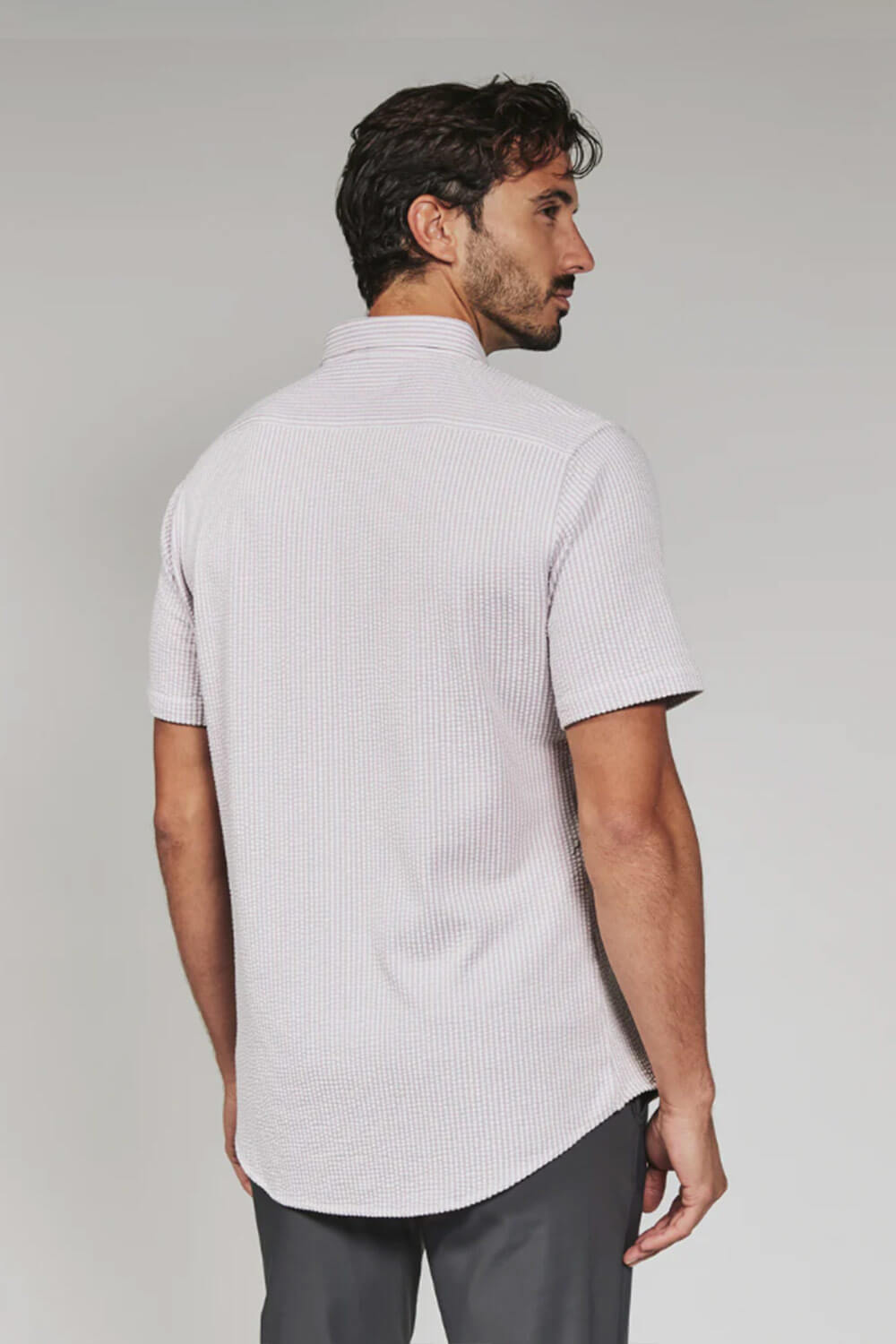 7Diamonds Keaton Striped Short Sleeve Shirt for Men in Stone Rose