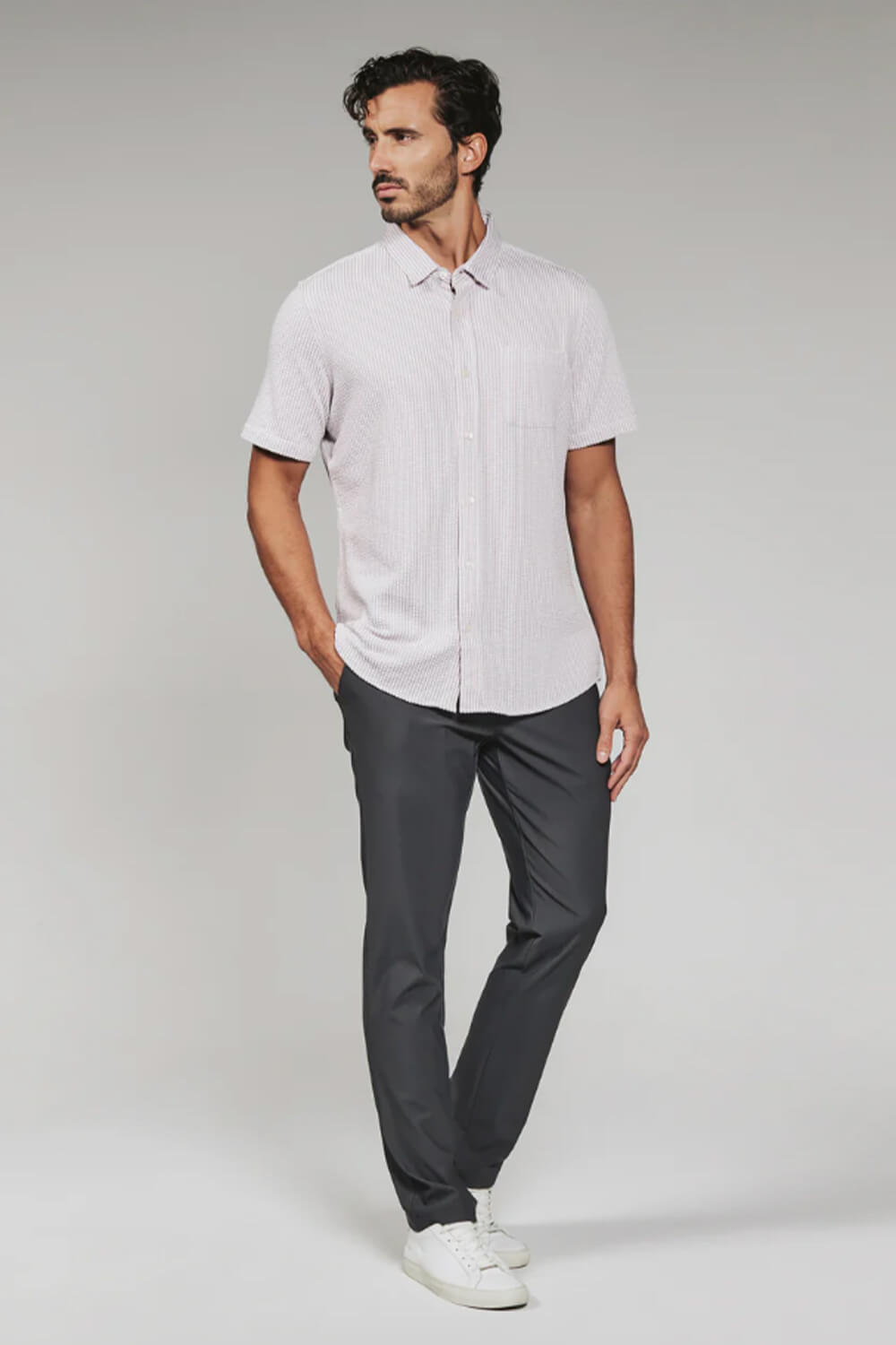 7Diamonds Keaton Striped Short Sleeve Shirt for Men in Stone Rose
