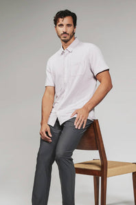 7Diamonds Keaton Striped Short Sleeve Shirt for Men in Stone Rose