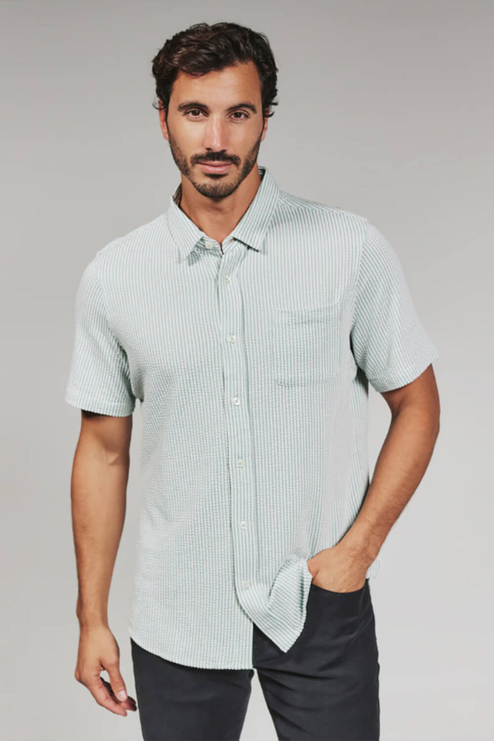 7Diamonds Keaton Striped Short Sleeve Shirt for Men in Light Green