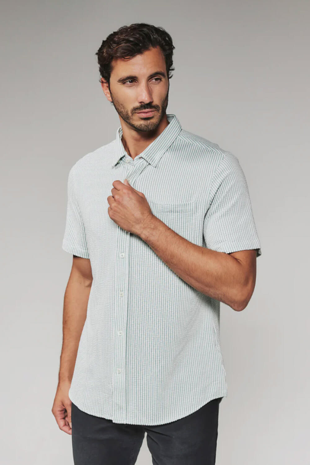 7Diamonds Keaton Striped Short Sleeve Shirt for Men in Light Green