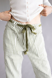 Aaron & Amber Stripe Barrel Jeans for Women in White and Olive